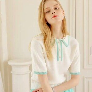 LOOKCAST IVORY ANNE COLLAR KNIT Top